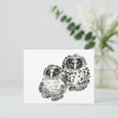 フクロウが2匹絵画鳴く ポストカード (スタンド正面)