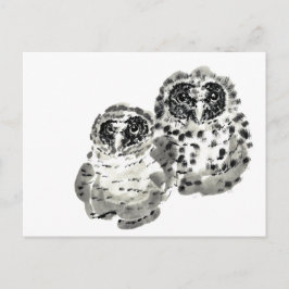 フクロウが2匹絵画鳴く ポストカード