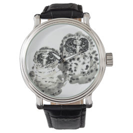 フクロウが2匹絵画鳴く 腕時計