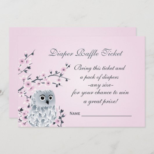 フクロウさくらんぼ花咲おむつラッフルチケット 招待状 (正面/裏面)