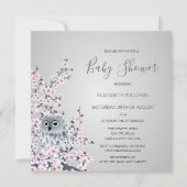 フクロウとさくらんぼが赤ちゃんシャワーを咲かせる 招待状 (正面)