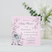 フクロウとさくらんぼが赤ちゃんシャワーを咲かせる 招待状 (スタンド正面)