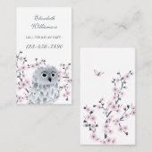 フクロウとさくらんぼの花のピンクが遊び場を呼び出す 名刺 (正面/裏面)