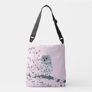 フクロウとさくらんぼの花はピンクの灰色の子供 クロスボディバッグ
