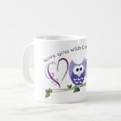 フクロウとの私のハート、かわいいフクロウの芸術のギフト愛して下さい コーヒーマグカップ (正面左)