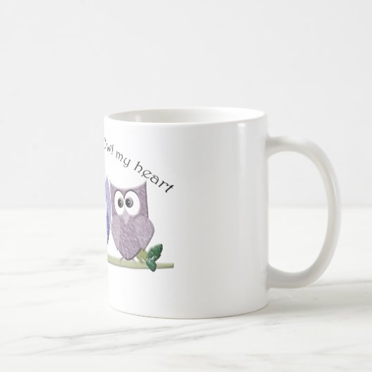 フクロウとの私のハート、かわいいフクロウの芸術のギフト愛して下さい コーヒーマグカップ (右)