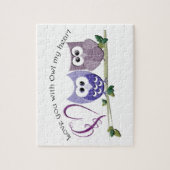 フクロウとの私のハート、かわいいフクロウの芸術愛して下さい ジグソーパズル (縦)