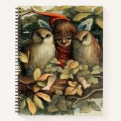 フクロウとエルフの妖精の自然のイラスト ノートブック (正面)
