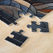 フクロウとオオカミのモザイクアイアート ジグソーパズル (側面)