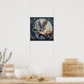 フクロウとオオカミのモザイクアイアート ポスター (キッチン)