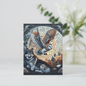 フクロウとオオカミのモザイクアイアート ポストカード (スタンド正面)