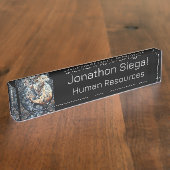 フクロウとオオカミのモザイク自然アイアートパーソナライズされた デスクネームプレート (側面)