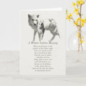 フクロウとオオカミの雪の冬の至恵み カード (黄色い花)