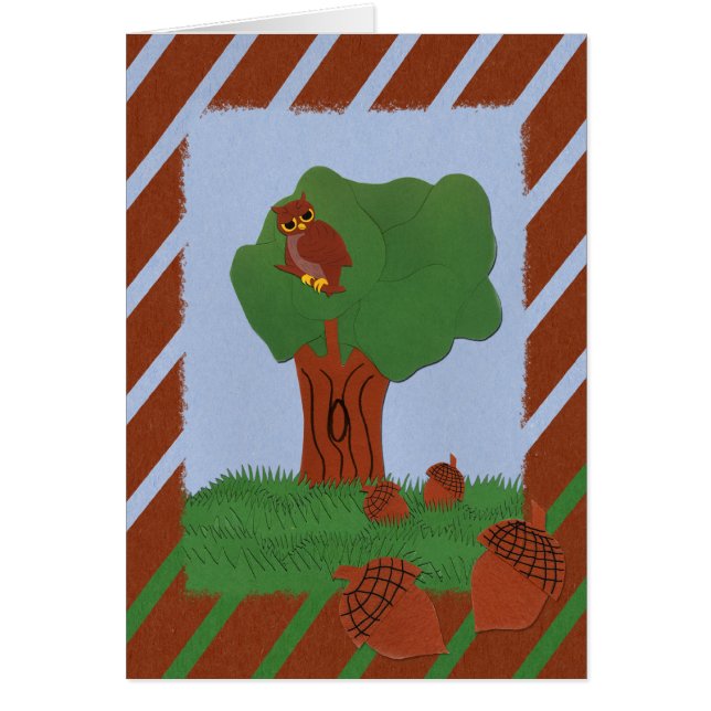 フクロウとカシの木お洒落の風景画 (正面)