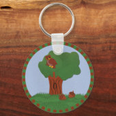 フクロウとカシの木お洒落の風景画 キーホルダー (正面)