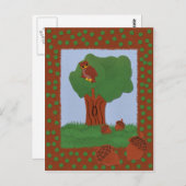 フクロウとカシの木お洒落の風景画 ポストカード (正面/裏面)