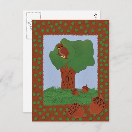 フクロウとカシの木お洒落の風景画 ポストカード (正面/裏面)