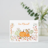 フクロウとカボチャの秋の紅葉 案内ポストカード (スタンド正面)