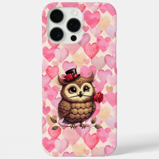 フクロウとカラフルハートバレンタインデー Case-Mate iPhoneケース (裏面)