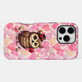 フクロウとカラフルハートバレンタインデー iPhoneケース (裏面横)