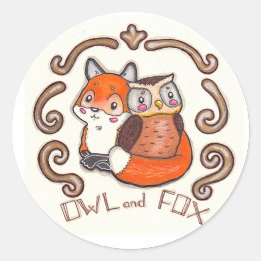 フクロウとキツネシール ラウンドシール (正面)