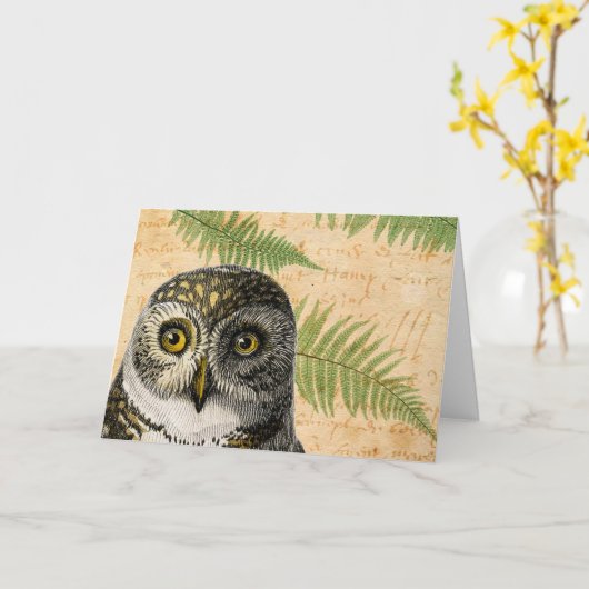 フクロウとシダのすべての行事 カード (黄色い花)