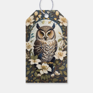 フクロウとジャスミンの美しい花 ギフトタグ
