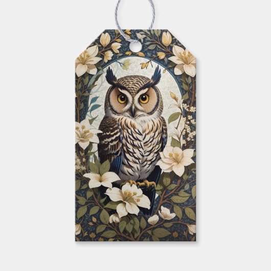 フクロウとジャスミンの美しい花 ギフトタグ (正面)