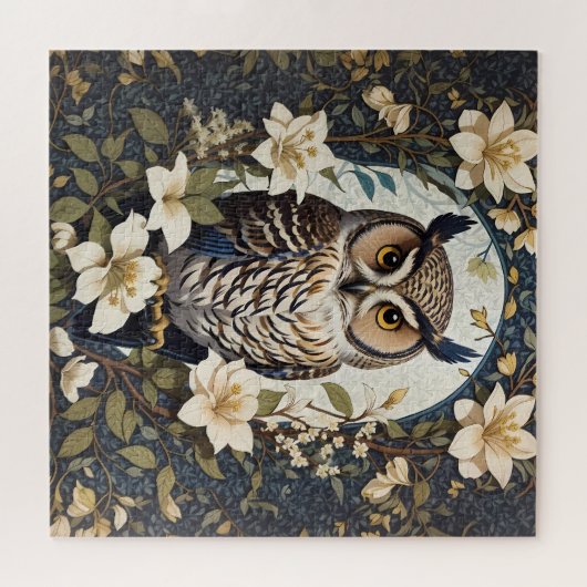 フクロウとジャスミンの美しい花 ジグソーパズル (横)