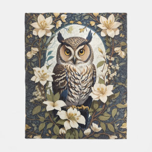 フクロウとジャスミンの美しい花 フリースブランケット
