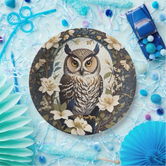 フクロウとジャスミンの美しい花 ペーパープレート (パーティー)