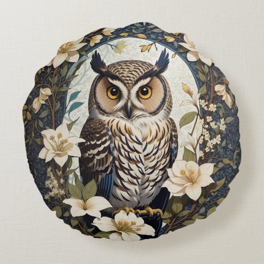 フクロウとジャスミンの美しい花 ラウンドクッション (裏面)