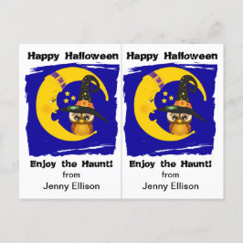 フクロウとスリーピームーンスクールパーティーハロウィンカード ポストカード