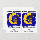 フクロウとスリーピームーンスクールパーティーハロウィンカード ポストカード (正面/裏面)