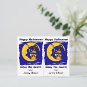 フクロウとスリーピームーンスクールパーティーハロウィンカード ポストカード (スタンド正面)