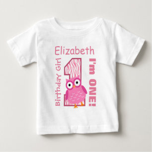 フクロウとゼブラパターン彼女のための最初の誕生日A01 ベビーTシャツ