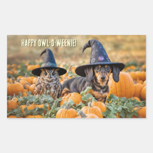 フクロウとダックスフントのハロウィン面白グッズ 長方形シール