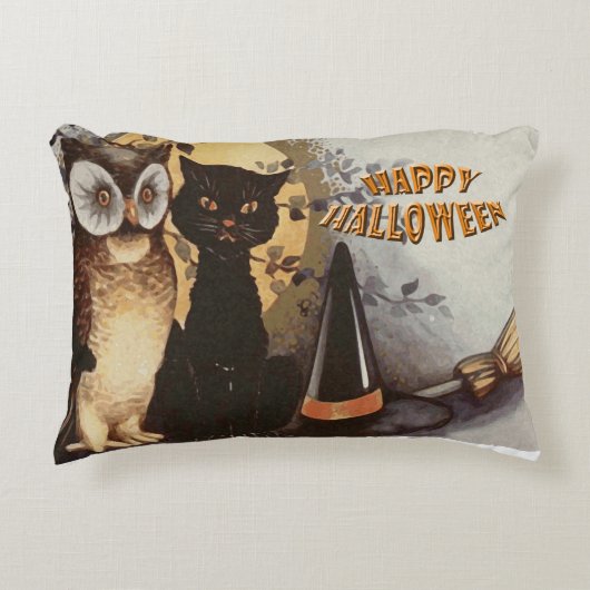 フクロウとネコのハロウィン アクセントクッション (正面)