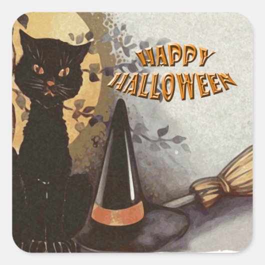 フクロウとネコのハロウィン スクエアシール (正面)