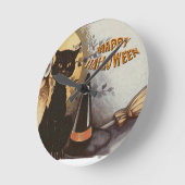 フクロウとネコハロウィン ラウンド壁時計 (傾斜)