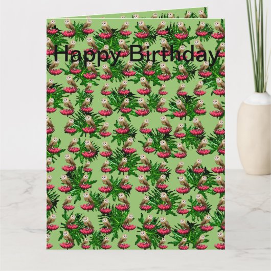 フクロウとハスの花のジャンボ誕生日カード カード (正面)