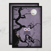 フクロウとハロウィーン用の不気味な節だらけの木 招待状 (正面/裏面)