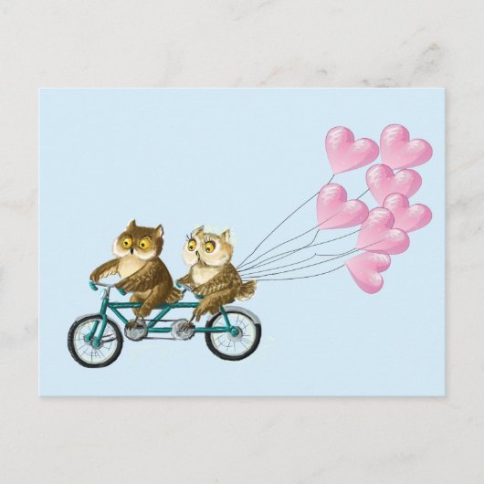 フクロウとハート ポストカード (正面)