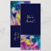 フクロウとバイオリンを持つピエロ ,黄色, ピンク 青 招待状 (正面/裏面)