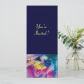 フクロウとバイオリン付きピエロ、黄色、ピンク色 招待状 (スタンド正面)