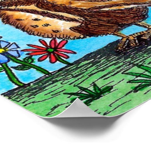 フクロウとヒマワリ ポスター (角)