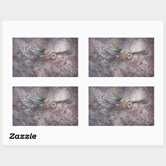 フクロウとフェアリーのファンタジーアートのシール 長方形シール (シート)