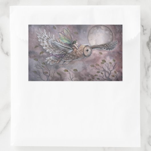 フクロウとフェアリーのファンタジーアートのシール 長方形シール (バッグ)