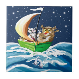 フクロウとプッシェット・エドワード・リア タイル