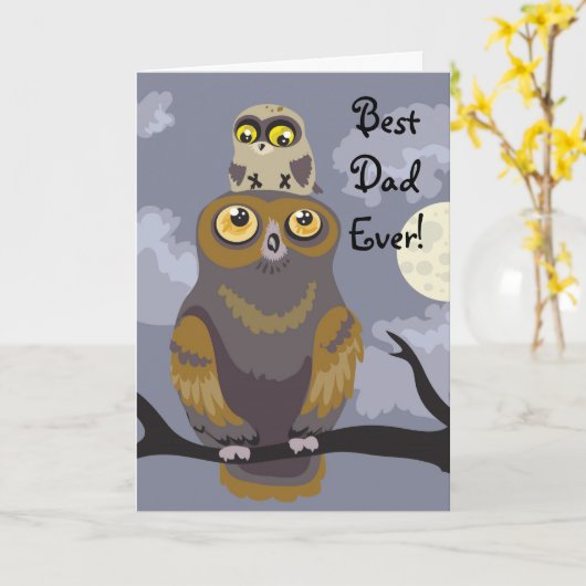 フクロウとベビーの父の日のカード カード (黄色い花)